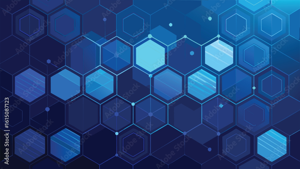 Fototapeta premium Abstract blue hexagon background illuminated by a soft light, creating a modern and dynamic visual effect..eps