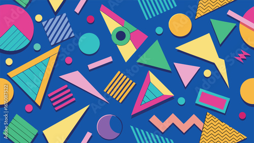 dynamic pattern composed of colorful geometric shapes arranged in an eye-catching design..eps