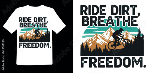 Energetic Mountain Bike Rider Silhouette Design with Rugged Nature Scenery