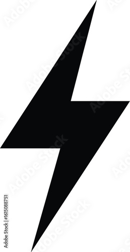 Black Lightning Bolt Energy Icon on White Background in Minimalist Flat Style.