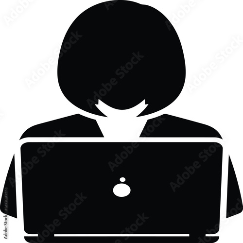 vector illustration of art of woman using a laptop computer icon