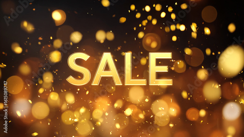 luxurious discount label in gold on matte black background, product promo design

