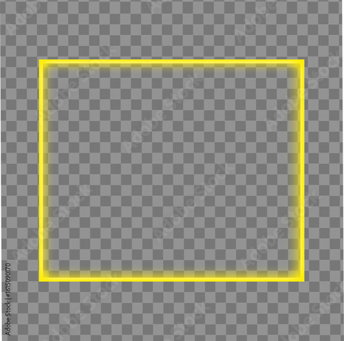 yellow square frame, glowing gradient outline box in neon light style used for UI layout template decoration element in flat modern vector graphic design

