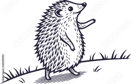 A cute, hand-drawn vector sketch of a shaggy black dog with a wagging tail, isolated on white