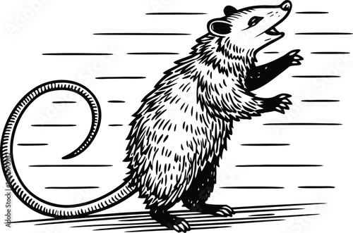 Cute hand-drawn vector sketch of a wild rodent, a squirrel, on a tree branch, isolated on white