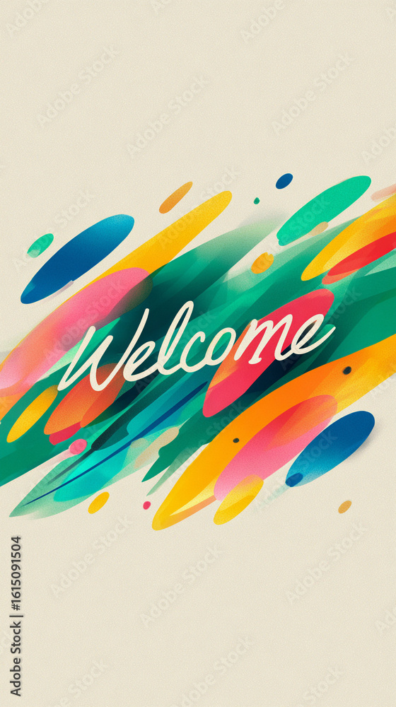 Obraz premium Digital Welcome sign with artistic colorful lines and elegant layout.