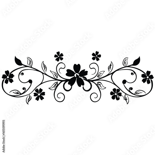 Elegant floral flourish decorative horizontal black silhouette vector