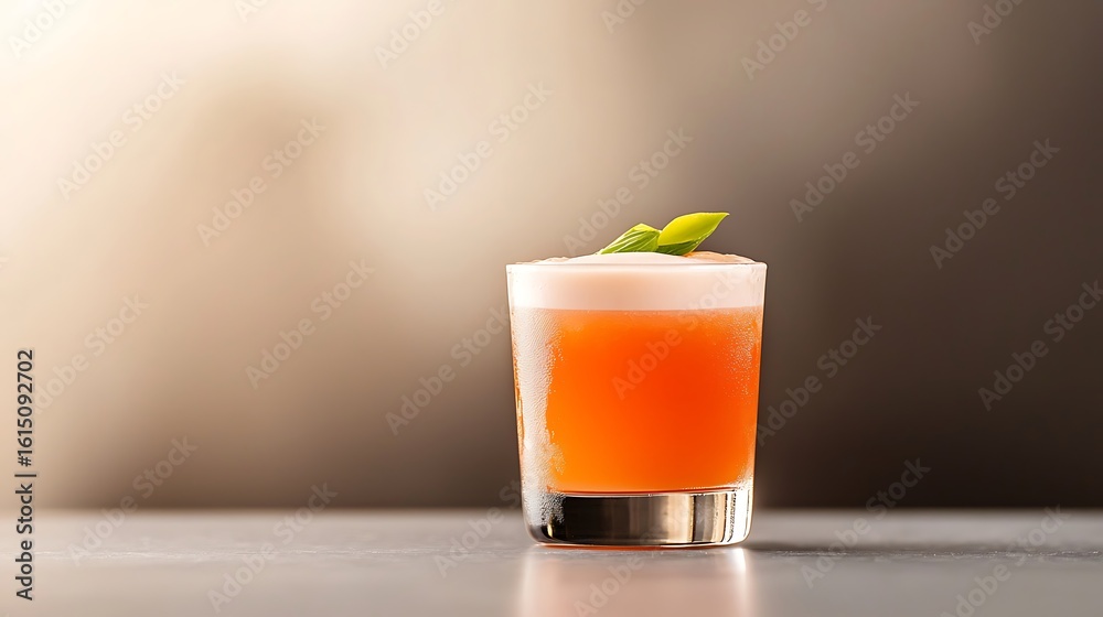 Fototapeta premium Refreshing orange cocktail with foamy top and garnish