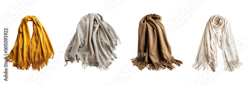Variety of scarves in different colors textures presented
