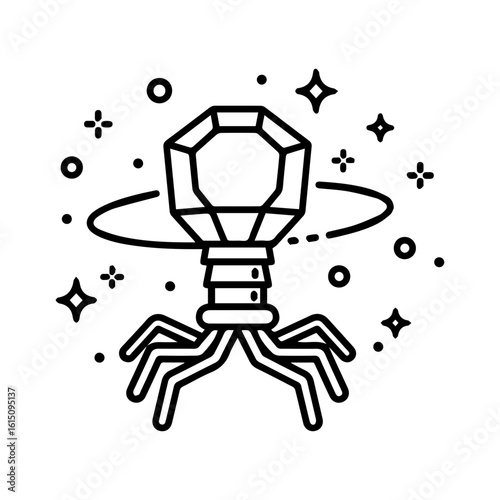 Bacteriophage Virus Vector Illustration in Geometric Line Art Style