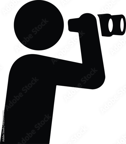 Silhouette person looking through binoculars watching vector illustrator