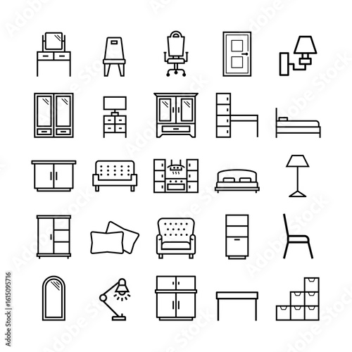 Furniture line icon set. Home furniture icon set. vector illustration