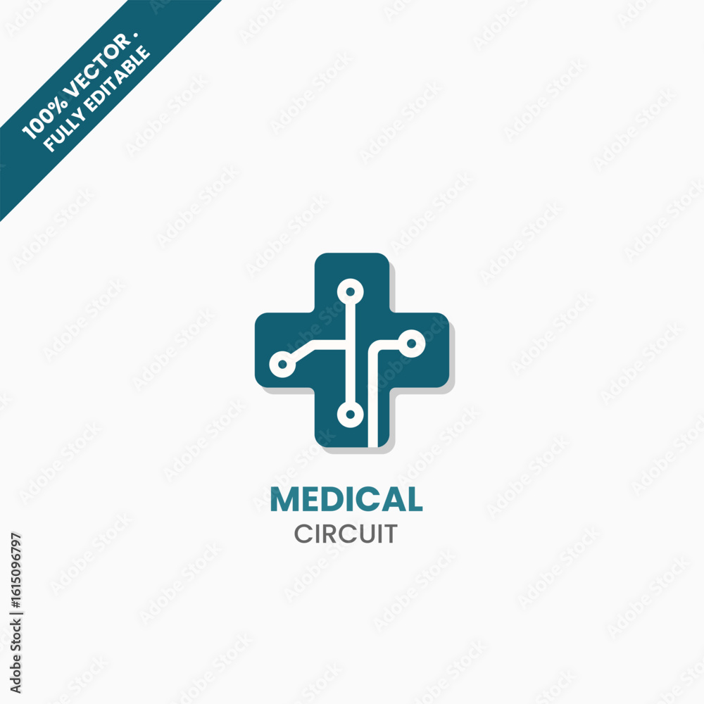 Obraz premium Medical Tech Circuit Icon – Digital Healthcare Connection Symbol