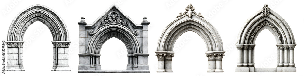 Fototapeta premium Ornate Stone Archways on White Background