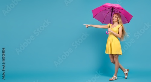 Woman in Yellow Dress with Pink Umbrella A Vibrant Summer Scene