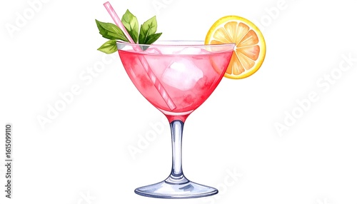 Wallpaper Mural Watercolor illustration of a pink cocktail Torontodigital.ca