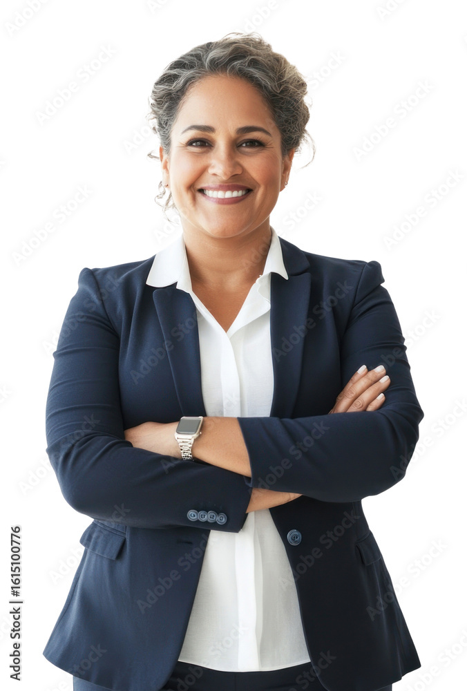 Obraz premium PNG Happy chubby biracial indian business woman in her 40s portrait smiling crossed.