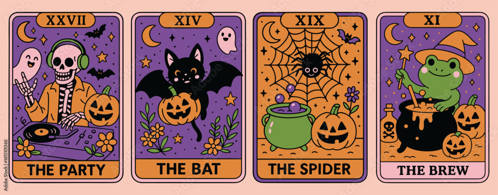 Obraz premium Cauldron Halloween Tarot Card Set Vector composition
