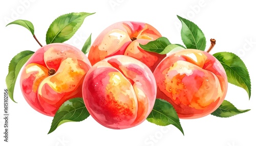 Group of peaches with leaves