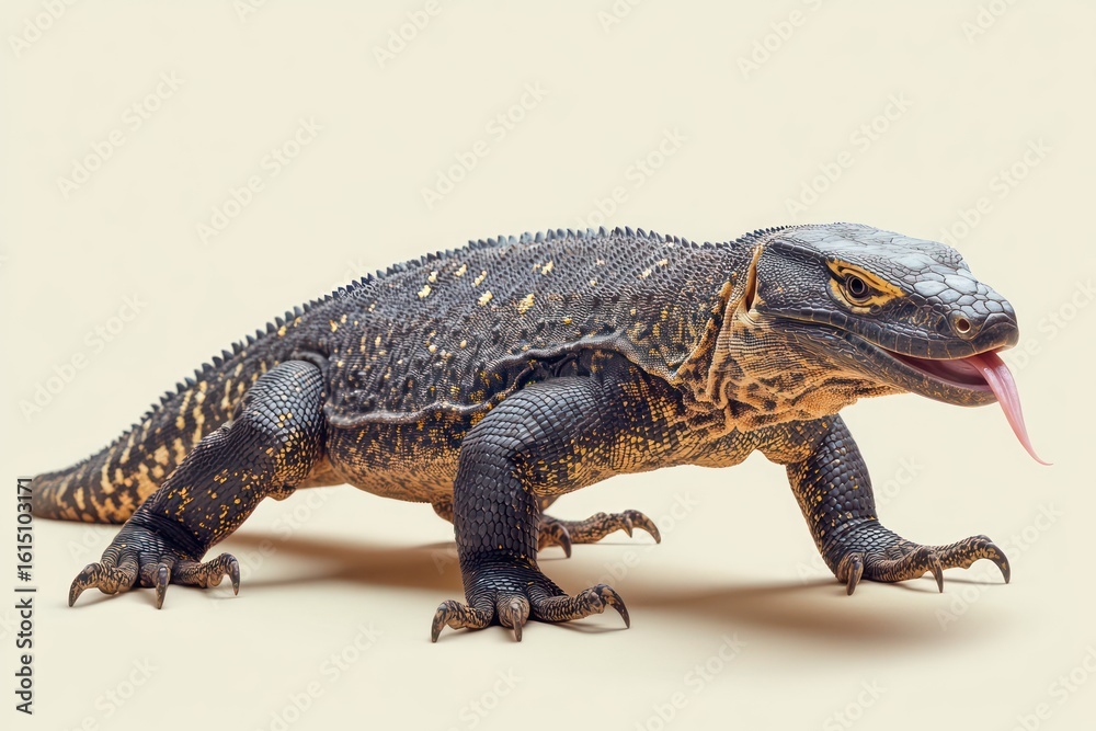 Obraz premium Monitor lizard walking slowly with flicking tongue
