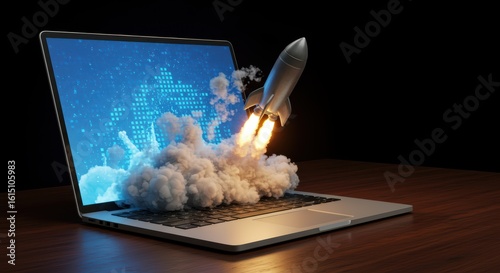 Innovative Technology Startup Launching Into The Digital Future With Rocket Speed And Global Expansion