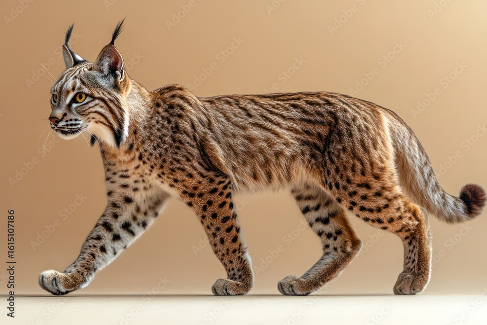 Obraz premium Iberian lynx walking cautiously alone