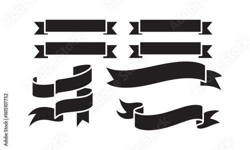 Ribbon Banner Set, A collection of  diverse black silhouette vector ribbons and banners in various styles