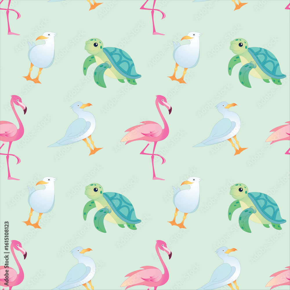 Fototapeta premium Sea shore animals cute seamless pattern 