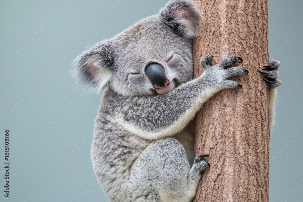 Fototapeta premium Sleepy koala clinging to tree branch