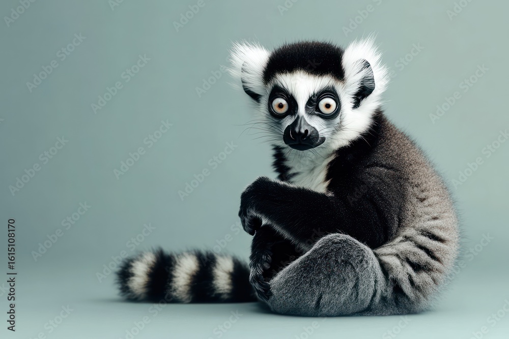 Fototapeta premium Sleepy lemur with curled tail resting