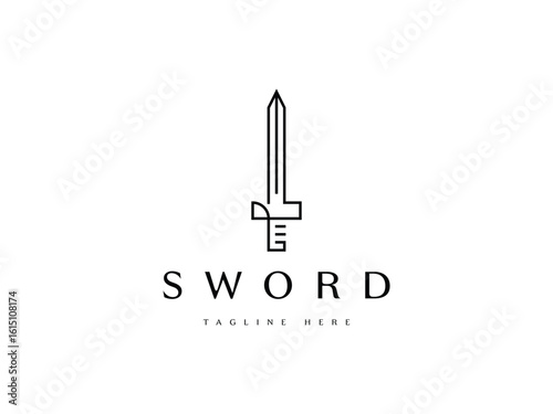 minimal sword with line logo design