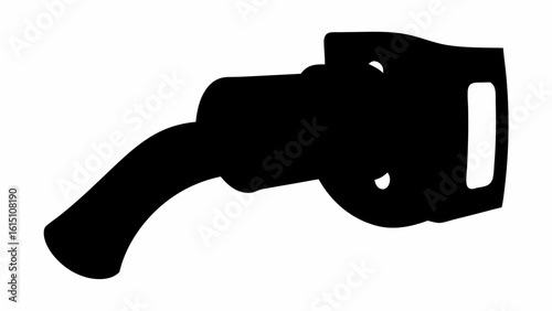 Silhouette of a fuel nozzle with a curved spout and handle on a white background showing details clearly