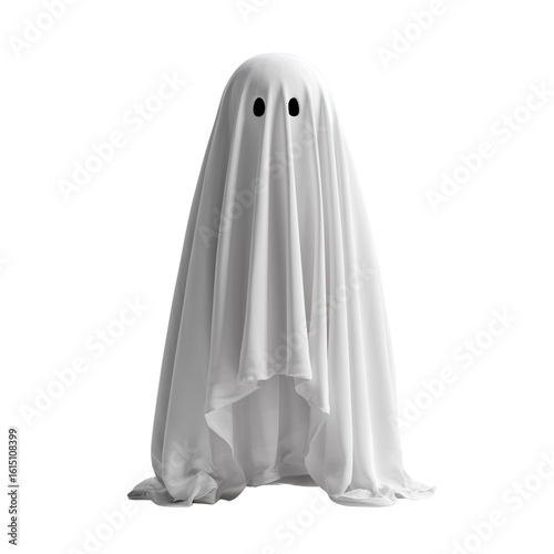 Classic white sheet ghost costume with eye holes isolated on transparent background