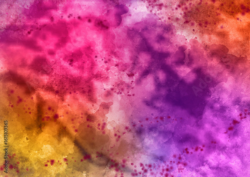 Watercolor painted background with blots and splatters brush stroked abstract illustration