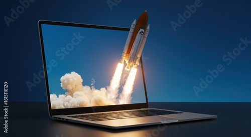 Innovative Technology Launching a Spaceship from a Laptop Screen into the Night Sky