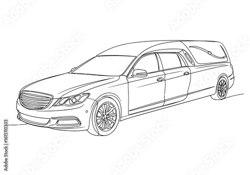Vector art of a modern hearse parked on a street, ready for transport