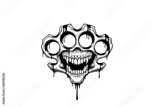 Vector art of skull brass knuckles with dripping paint isolated on white
