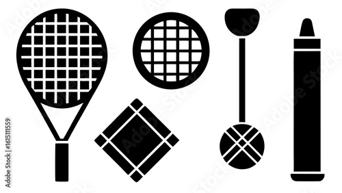 A simple vector glyph set of sports equipment and recreational items.