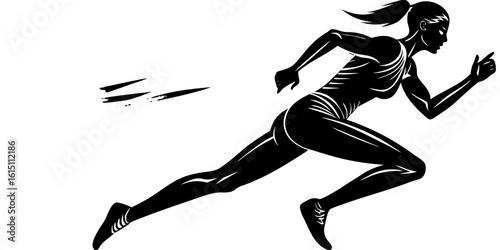 Vector illustration of a powerful female athlete sprinting with speed
