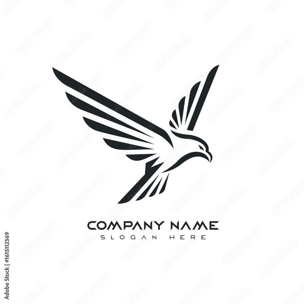 Obraz premium Flying Eagle Logo Vector Template for Branding, Abstract Bird of Prey Icon Design, Minimalist Hawk Emblem for Business Identity, Modern Falcon Logo for Company and Tech Use