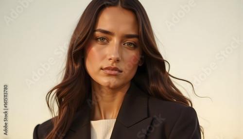 Stylish fashion model. minimalist professional outfit. business woman in smart causal.
