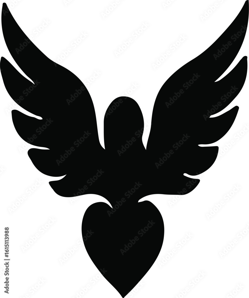Obraz premium Winged Heart Silhouette – Angelic Symbol of Love, Freedom, and Spirituality