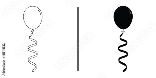 Contrasting Balloons: a side-by-side depiction of a balloon showcasing the duality between absence and presence, line art, and filled.
