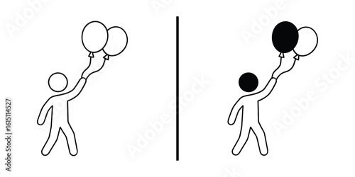 Celebration: Two person, each holding a balloon, creating a scene of joy, happiness, and achievement. Embodying aspirations and freedom.