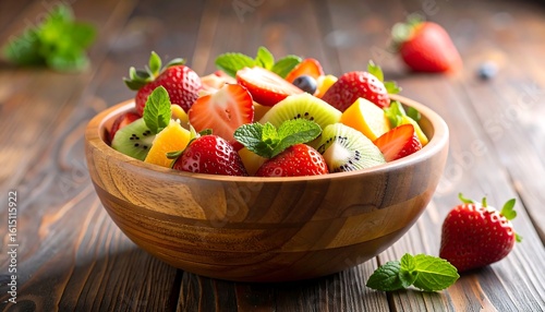Fresh fruit salad in a wooden bowl (2)