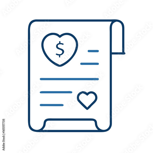 Financial document with heart symbol and dollar sign outline, finances for charity