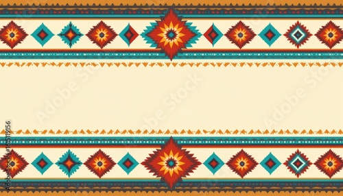 horizontal border design featuring native american inspired patterns in flat style