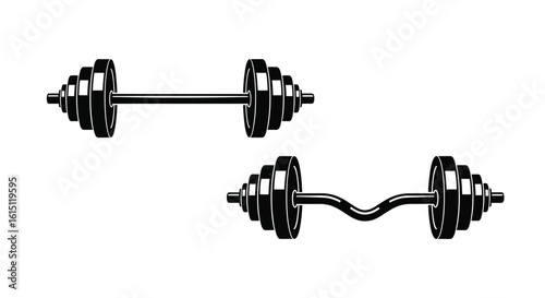 Set of Barbell and Curl Bar Icons

