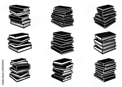 A stack of books silhouette vector Set