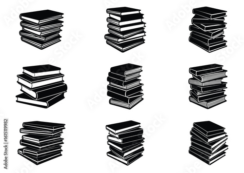 A stack of books silhouette vector Set